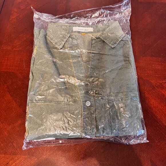 Womens Olive Green Long-Sleeve Button-Down Frayed Hem Shirt Dress - Picture 6 of 7